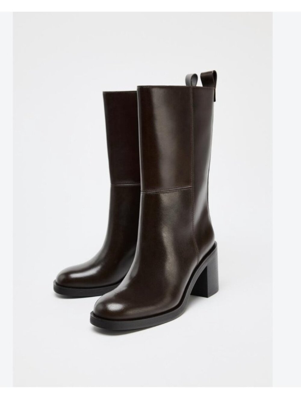 Zara Womens Leather Riding Boots EU 37 US 6.5 Heeled Brown 2007/510 NWT